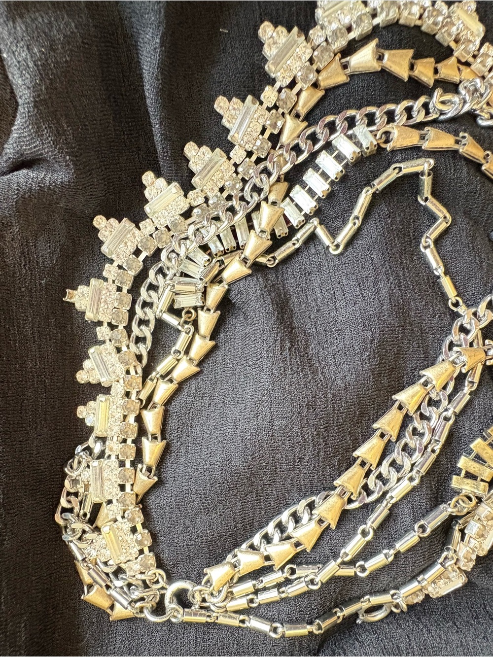 Multi-Strand Gold & Silver Crystal Statement Necklace